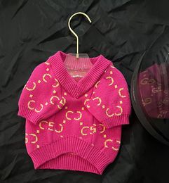 Luxe designer herfst/winter roze hondentrui klassiek letterlogo huisdier kat gebreide trui warm jasje met V-hals
