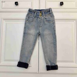 Designer de luxe bébé en peluche jeans hiver denim enfants pantalons taille 110-160 lettre en métal logo enfants pantalons Nov05