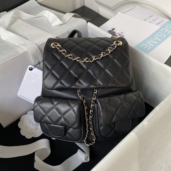 Sac à dos de luxe en cuir véritable pour femmes, petit sac à main rose noir doré, sac à bandoulière de qualité miroir avec boîte