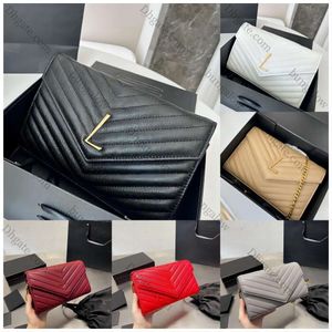 Luxe designertas Portemonnee met metalen ketting Klassieke grote compartimenten Ritsvak Kaartsleuven Echt leer Woc Flap Bag