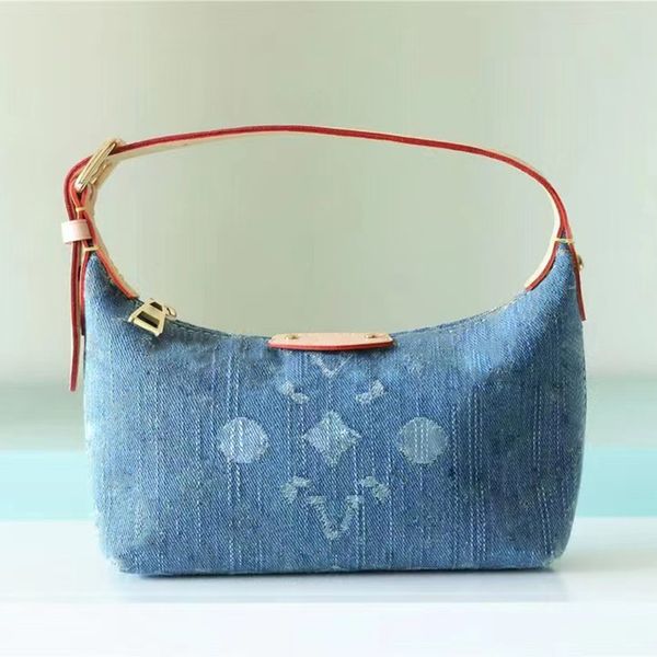 Bolsos de diseñador de lujo Totes de moda Axilas Mini bolso azul de mezclilla clásico de alta calidad Bolso de hombro mensajero de lona Bolso de mano con letra de moneda con estampado bordado de mujer