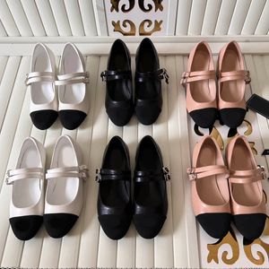 Diseñador de lujo Ballet Flats Mary Jane Zapatos Mujeres de cuero genuino Tallones altos Correa de tobillo Hebilla Redonda Redonda PLATO NUEVO Zapatos Fashion Diamond Buckle Dress Zapatos