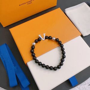 Luxe designer kralen ketting armband mode obsidiaan zilver dames brief armband bruiloft ontwerp sieraden geen doos