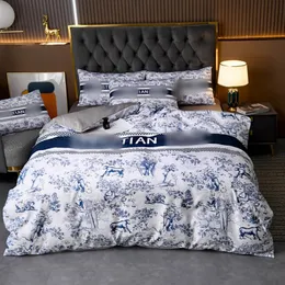 Luxe designer beddengoed sets logo letter gedrukt koningin kingsize dekbedovertrek quilt marineblauw slaapkamer designer laken kussenslopen dekbed set covers 4 stuks