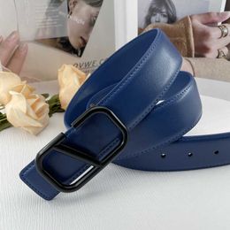 Cinturón de diseñador de lujo Cinturón de cuero azul marino Letra V Hebilla Cinturon Mujer Cuero de vaca real Cinturones Mujer Xl
