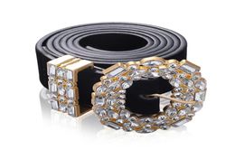Luxus Designer Big Strass Gürtel Für Frauen Schwarz Leder Taille Schmuck Gold Kette Gürtel Strass Diamant Fashion1176700
