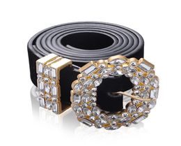 Cinturones con strass grandes de diseñador de lujo para mujer, joyería de cintura de cuero negro, cinturón de cadena dorada con diamantes de imitación a la moda 2359020