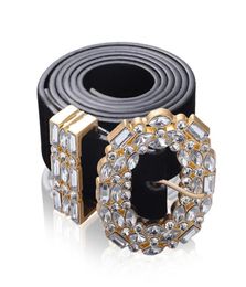 Cinture di grandi strass di design di lusso per donna Cintura in pelle nera con gioielli Cintura a catena in oro con strass e diamanti Fashion9610897