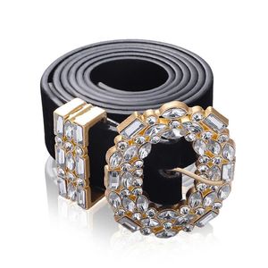Luxe ontwerper Big Strass Belts For Women Black lederen taille sieraden Gold Chain Belt Rhinestone Diamond Fashion 316G