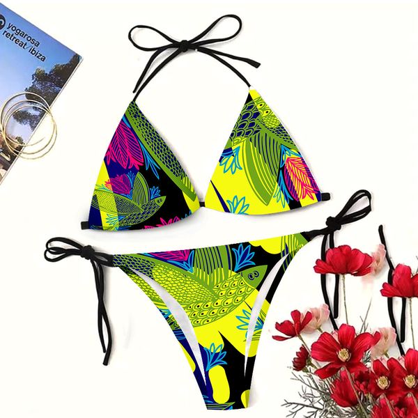 Bikini de luxe de styliste, maillot de bain sexy européen et américain, à lacets, imprimé numérique, à trois points, pour la plage, nouvelle collection