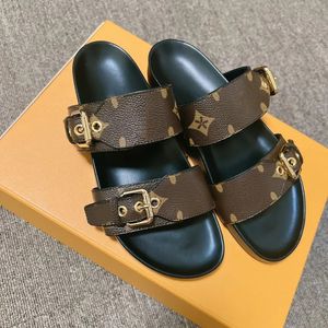 luxe Designer Casual Schoen Slide gladiator Bom Dia sandaal Lederen Muilezels zomer strand zachte sandaal Platte Slipper dames heren Sliders hasp slides dame Met doos