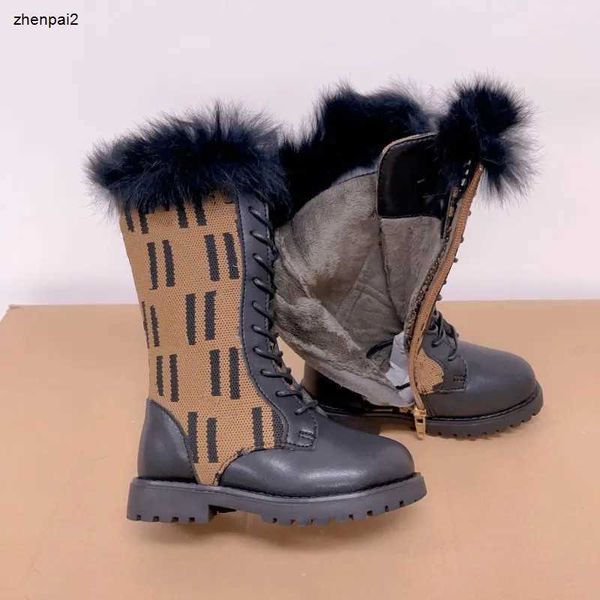 Bottes de créateurs de luxe pour enfants, garçons et filles, bottes au genou, bottes de Combat d'hiver, tailles 26 à 35, chaussures hautes et longues doublées de fourrure pour enfants