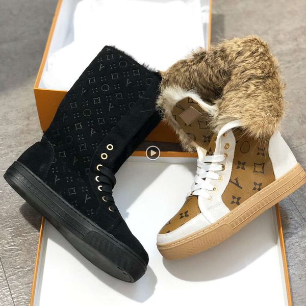 Botas de diseñador de lujo para mujer Martin Navidad cálida felpa madera mezclilla nieve cuero negro antideslizante fondo plano botas altas para mujer