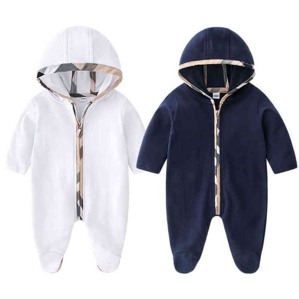 Marca de diseñador de lujo Bebé Mamelucos con capucha A cuadros Ropa de algodón recién nacido Niñas Niño Manga larga Ropa Bebe Footies Mono Ropa AA220323