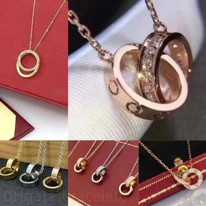 Collier de marque de concepteur de luxe Sterling Silver Double Anneaux Diamond Pendant Rose Rose Gold Colliers For Unisex Fancy Long Chain Bijoux pour Girl Women Gift