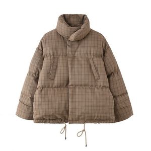 Designer de luxe marque Parka pour femmes Vintage Grille courte veste rembourrée en coton épais surdimensionné chaud veste d'hiver femmes 201110