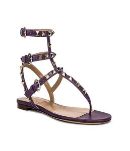 Luxe designer merk schoenen vrouw flats sandaal slippers vlakke sandalen spikes dubbele enkelband cool sandalies maat 35432160914