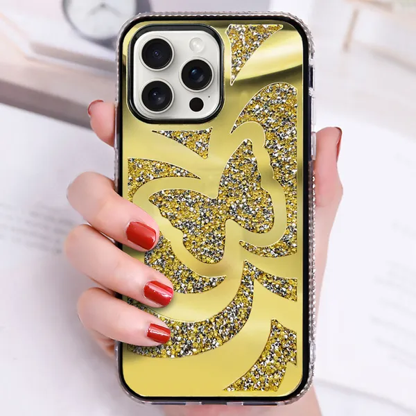 Funda para teléfono con espejo de diamantes de imitación de mariposa de diseñador de lujo iPhone 11 Pro Max 15 12 13 14 15Plus Xs Xr 8 7 Mini diseño de diamantes de moda Samsung S23 S22 S20 Note20 Ultra M52