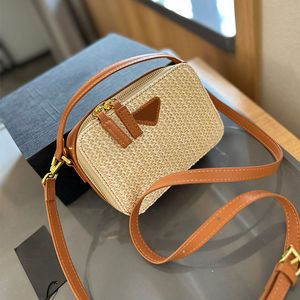 Luxe designer cameratas crossbody tas voor mannen bruine hoogwaardige gras geweven schoudertas hoogwaardige echte lederen dames mini handtas prados strozak