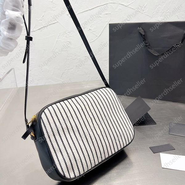 Designer de luxe Toile Caméra Sac Gland Bandoulière Sacs à bandoulière en cuir de haute qualité Sac à main Portefeuille Bourse Noir-Blanc Rayures Cross Body