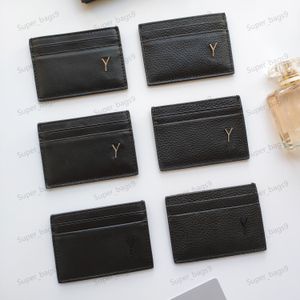 Titulaires de cartes de créateurs de luxe femmes mini portefeuilles noir mode cuir lettres en métal porte-cartes designer hommes pure couleur pure fente pour carte double face