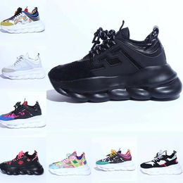 Zapatos casuales de diseñador de lujo Zapatillas de deporte de fondo grueso con forma de placa de cadena para hombres, mujeres, damas, tela de cuero, zapatillas de lujo de moda, calzado de plataforma React