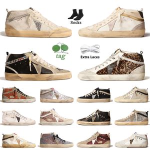 Zapatos Casuales De Diseñador De Lujo Mujer Hombre Plataforma Mid Star Made in Italy Zapatillas De Deporte Rosa Borgoña Brillo Plata Oro Acabado Vintage Zapatillas Deportivas De Gamuza Planas