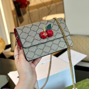 Luxe ontwerper Cherry Mini Flap Crossbody tas Italië merk Dubbele letter vrouwen schoudertas hoogwaardige dame echt leer woc keten sacoche tassen munt portemonnee