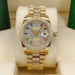 Montre automatique de mode classique de créateur de luxeAu milieu incrusté de diamants colorés taille 36 mm verre saphir un f221g pour femme