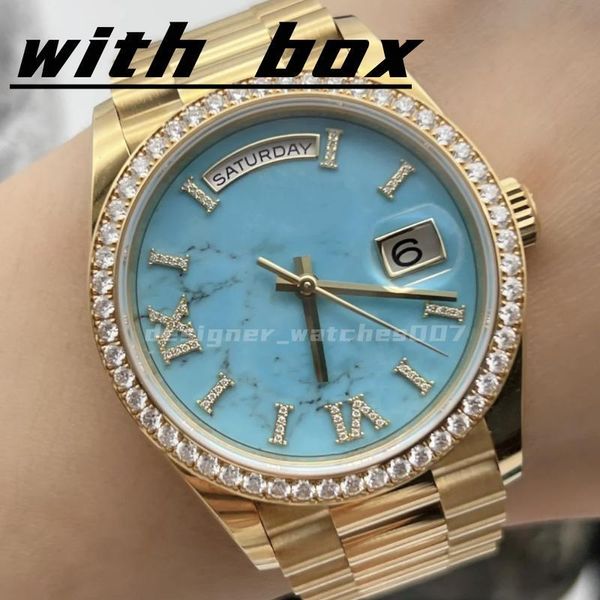 Designer de luxe Classic Fashion Ladies Automatic Mechanical Watch Week Log Turquoise serti de diamant taille 36mm verre saphir, cadeau de Noël préféré des dames