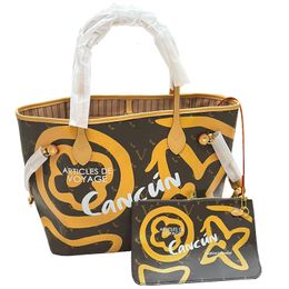 Designer de luxe classique Graffiti sac fourre-tout sac à main français vieille fleur mode femmes Scrawl sac à bandoulière de haute qualité plus sac à main en cuir sac à provisions 32CM
