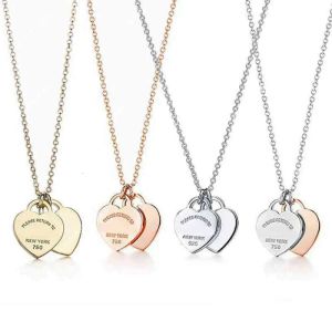 Concepteur de luxe Collier en argent classique Double coeur pendentif collier homme femme fête de mariage bijoux de haute qualité