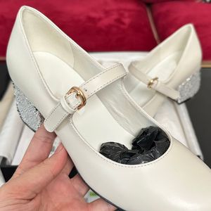 Luxe Designer Klassieke Vrouwen Jurk Schoenen Herfst Beroemde Merk Hak Water Diamant Letter Logo Mode Mary Jane Schoenen Dikke Hakken Anti Slides Dames Ballet Ontwerp Schoen