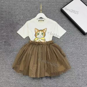 diseñador de lujo Conjuntos de ropa Chicas de moda falda de gasa linda traje de dos piezas de algodón logotipo de la marca cci niños Puff manga vestido camiseta trajes Ropa de bebé marca superior