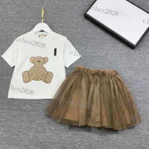 Designer de luxe Ensembles de vêtements pour enfants T-shirt monogrammé le plus court mode Marque de mode britannique été trésors pour enfants filles polo en coton Jupe en gaze à la mode