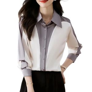 Luxe Designer Contrasterende Kleurenoverhemden Satijn Damesblouses Lange mouw Herfst Winter Zijde Runway Button-up Blouses 2023 Kantoor Dames Casual Veelzijdige Effen Tops