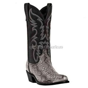 Bottes de cowboy de luxe pour hommes, chaussures d'hiver en simili cuir noir marron rétro pour hommes et femmes brodées, chaussures unisexes occidentales, grande taille 48 Botas Shoes 437