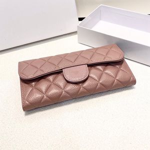 Designer de luxe peau de vache rose deux fois long portefeuille France marque de haute qualité en cuir véritable classique matelassage noir porte-cartes mode femmes couleur unie porte-monnaie