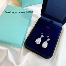 Boucles d'oreilles pendantes de luxe S925 en argent sterling goutte d'eau zircon cristal charme marque boucles d'oreilles pendantes avec boîte pour femmes bijoux