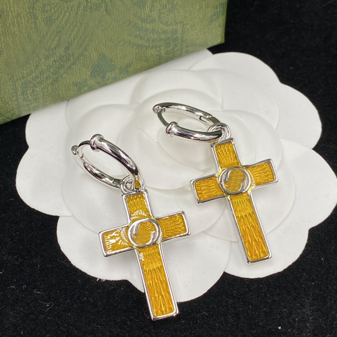 Lyxdesigner Dangle G Cross Örhängen Modesmycken bröllop Present Örhängen med ask