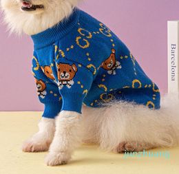 Diseñador de lujo azul oscuro suéter para mascotas oso de peluche clásico perro punteado suéter de punto chaqueta de algodón puro invierno cálido gato suéter ropa para perros