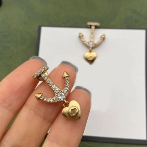 Boucles d'oreilles de luxe en forme d'ancre en diamant pour femmes, pendentif charmant en forme de cœur, bijoux cadeaux