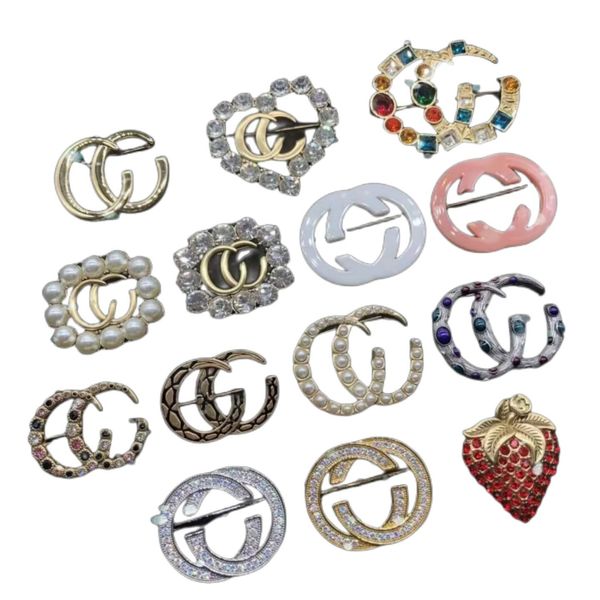 Designer de luxe Double G Lettre Broches Plaqué Or 18K Crysta Strass Abeille Broche Charme Perle Broches Bijoux Aucune Boîte