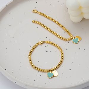 Luxe Designer Dubbel Hart Gouden Kralen Armband Vrouwen Roestvrij Stalen Strengen Ketting bij de hand Paar Cadeaus voor Vriendin Accessoires Roze Rood Groen Blauw Groothandel