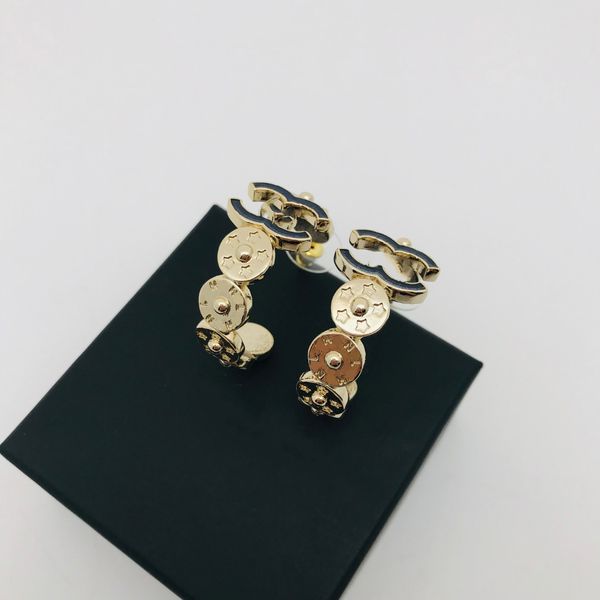 Boucles d'oreilles de créateur de luxe Row Black Enamel Double lettre Boucles d'oreilles bijoux bijoux de mariage en laiton pour femmes bijoux