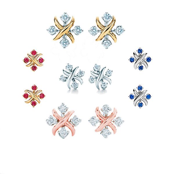 Pendientes de diseñador de lujo Pendientes de tachuelas clásicas de moda para mujeres Diseñadores Diamante simulado T love Rose Gold Cross earstuds ring love jewelry para boda
