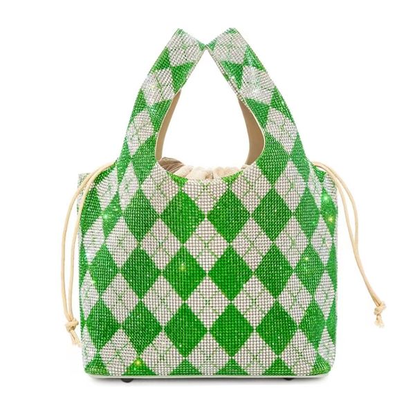 sacs de soirée design de luxe Niche en cuir graffiti ours sacs seau nouveau sac en strass vert clignotant panier de légumes femmes sac à main