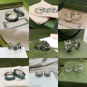 Luxe Designer Extravagante Merk Brief Band Ringen 18K Vergulde Roestvrij Staal Open Ring Mode Vrouwen Mannen Turquoise Crystal Metalen Sieraden