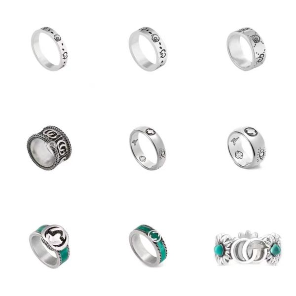 Designer de luxe extravagant marque lettre bande anneaux plaqué or 18 carats argent sterling bague mode femmes hommes turquoise cristal métal bijoux fiançailles cadeau de mariage