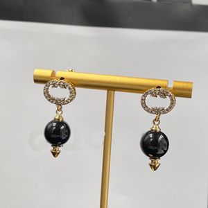 Luxe Designer Fashion Oorbellen Hanger Oorbellen Verzilverd Goud 18K Zwarte Edelsteen Hanger Roestvrij Staal G Oorbellen voor Dames Sieraden X cadeau met doos